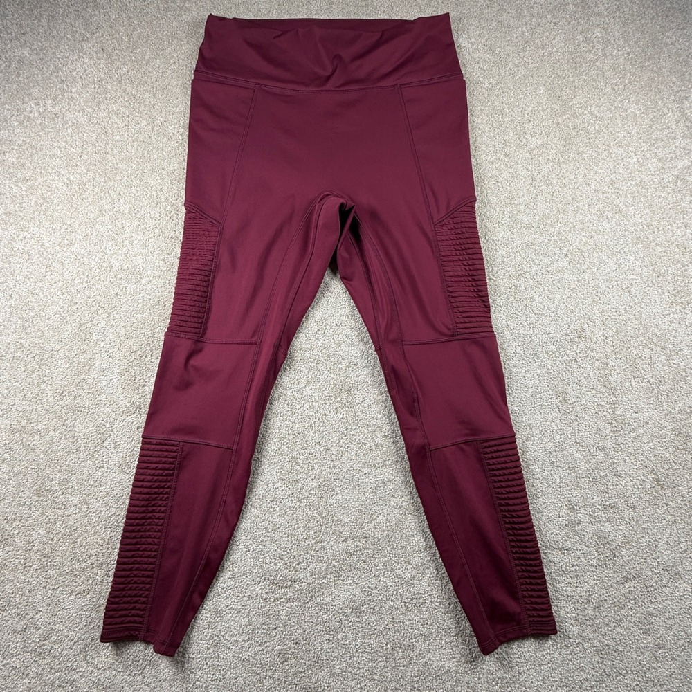 Fabletics Burgundy Moto Ribbed Paneled High Waisted Leggings XXL/1X LG2354645